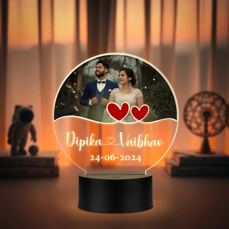 Personalized Acrylic LED Photo Lamp with Warm White Light Anniversary Gift for Couples, Husband, Wife, Wedding, Birthday, Valentine's Day